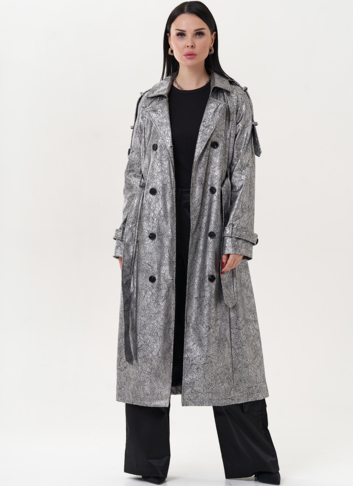 Плащ из эко кожи под серебро