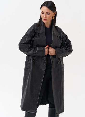 Плащ женский длинный из натуральной кожи