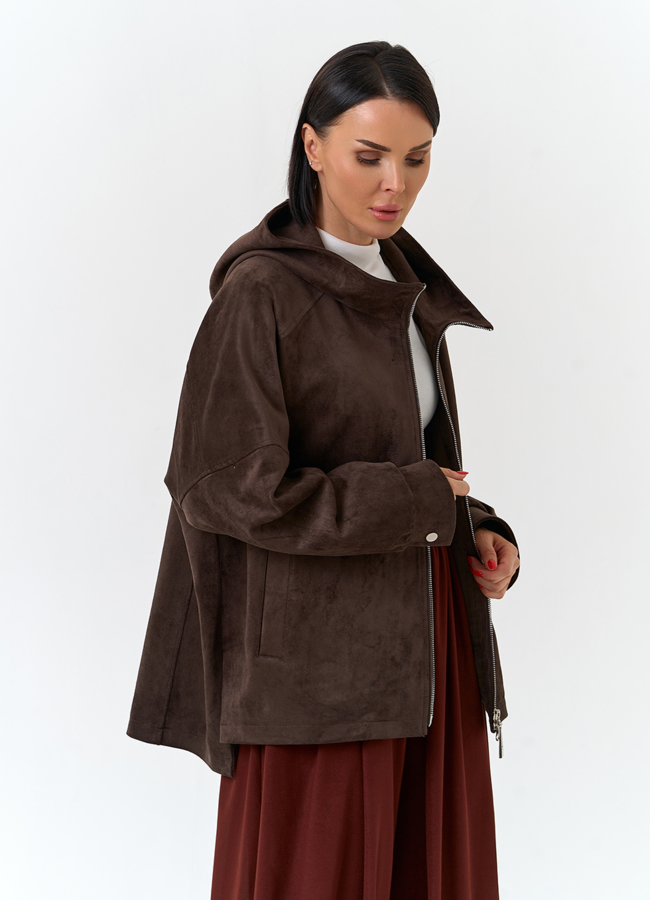 Женская куртка из эко замши с капюшоном модель № 32881 универмаг малина