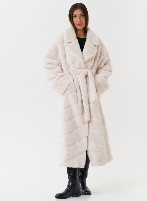 Шуба из эко меха с поясом