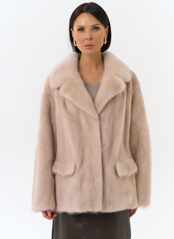 Шуба из меха норки с английским воротником