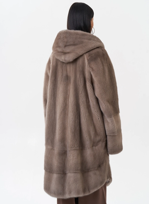 Норковая шуба с капюшоном 