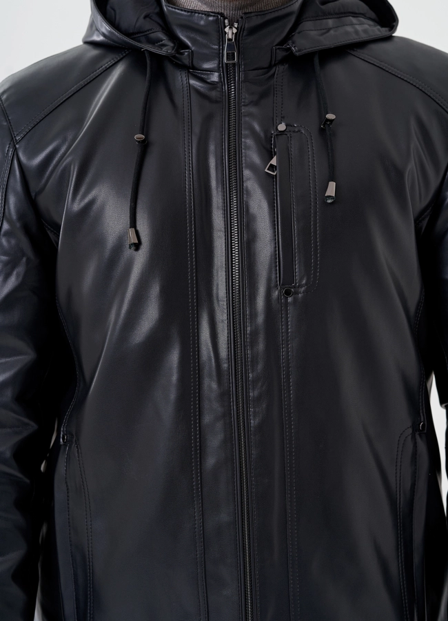 Мужская куртка из эко кожи с капюшоном  модель № 24463 универмаг малина