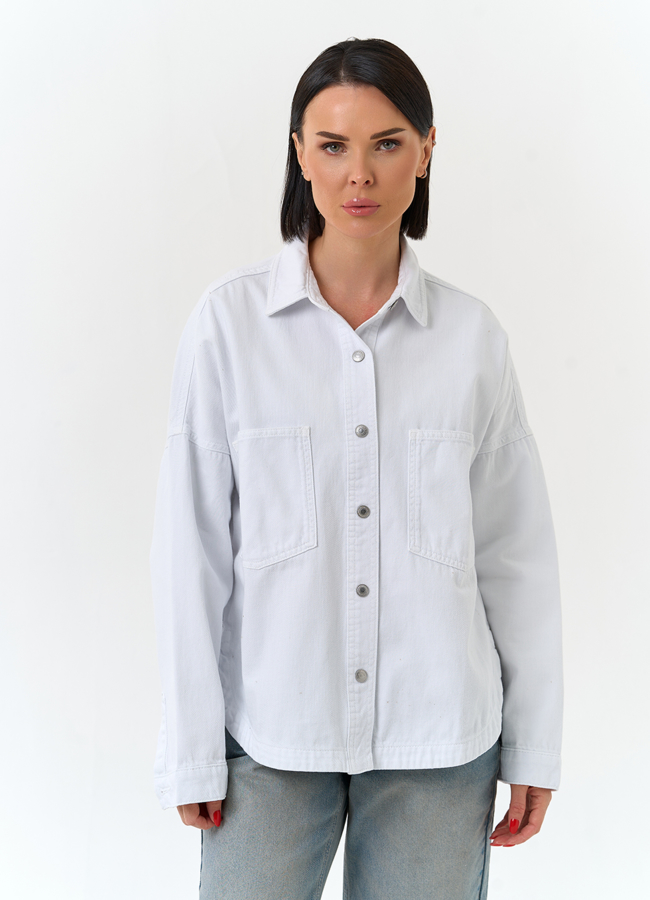 Женская джинсовая куртка рубашка модель № 33123 меха малина