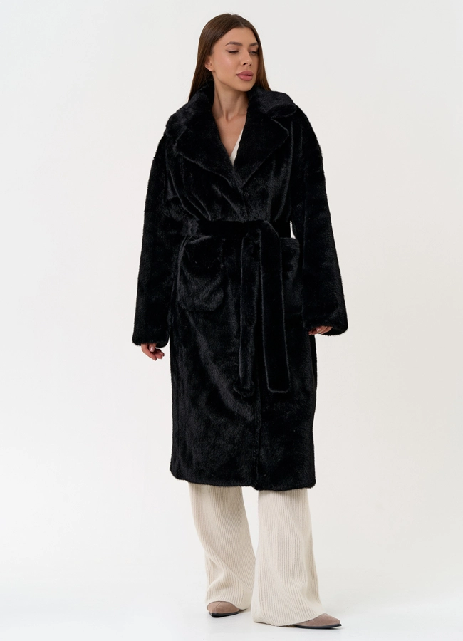 Пальто из эко меха с английским воротником модель № 31257 в рассрочку