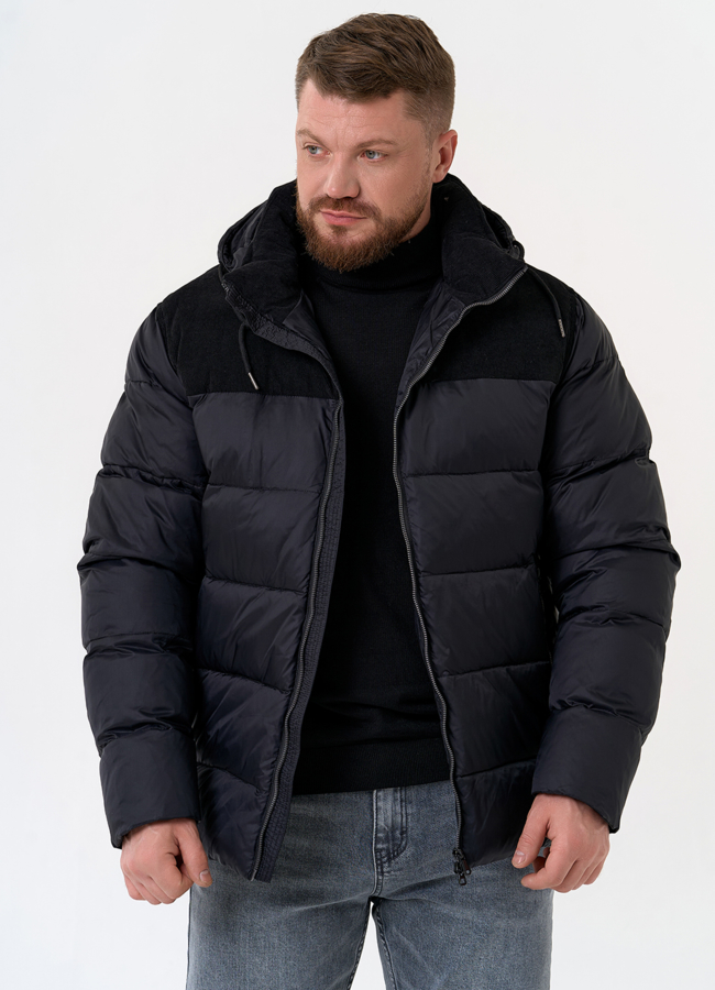 Мужской пуховик с отделкой из вельвета модель № 31469 в кредит