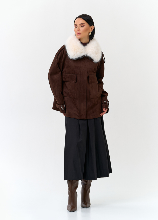 Женская куртка из эко замши с отделкой из эко меха модель № 32794 универмаг малина