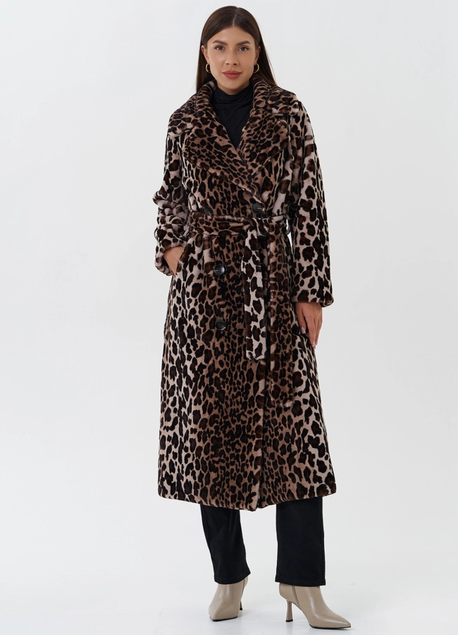 Пальто из эко меха с анималистичным принтом модель № 27685 меха малина