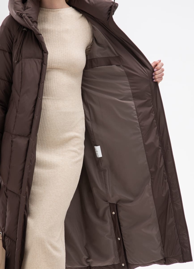 Женский пуховик с капюшоном и поясом модель № 31122 универмаг малина