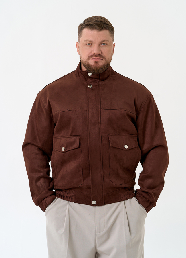 Мужская куртка бомбер из эко замши модель № 32882 меха малина