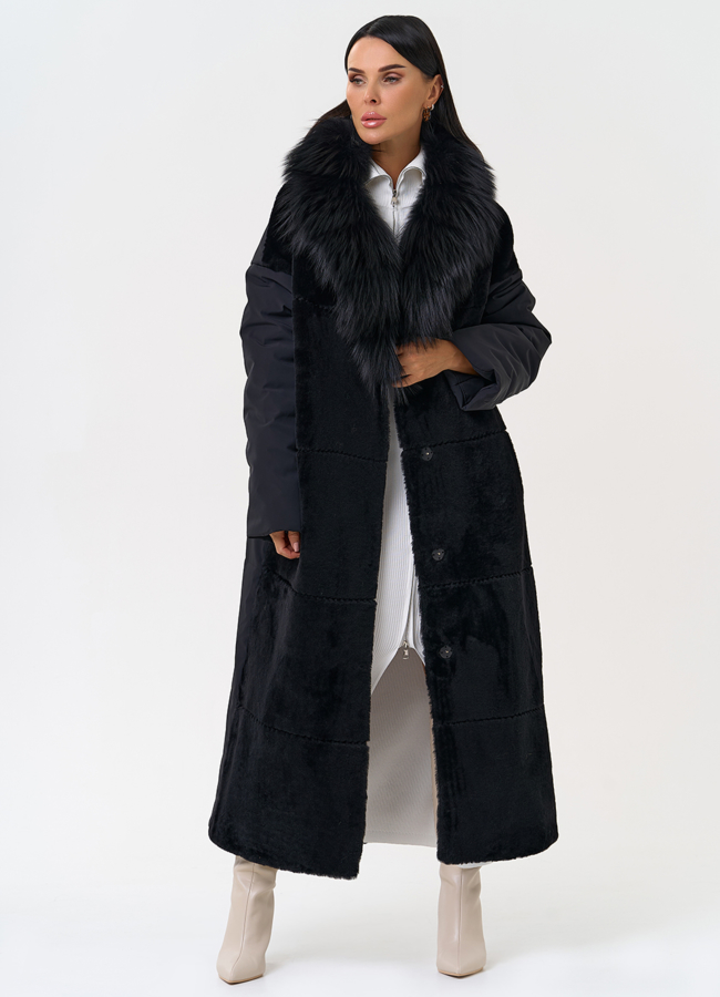 Комбинированное женское зимнее пальто в черном цвете модель № 31402 универмаг малина