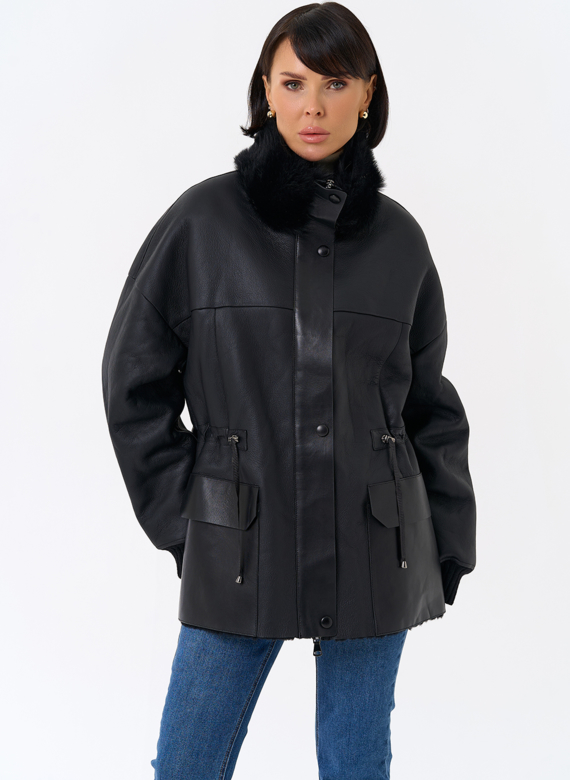 Женская натуральная дубленка с воротником стойкой