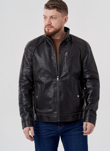 Мужская кожаная куртка с капюшоном