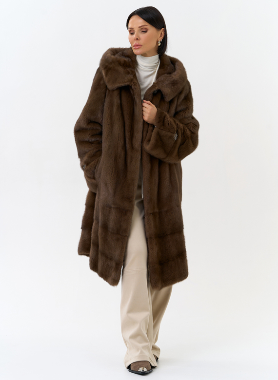 Шуба из меха норки с капюшоном