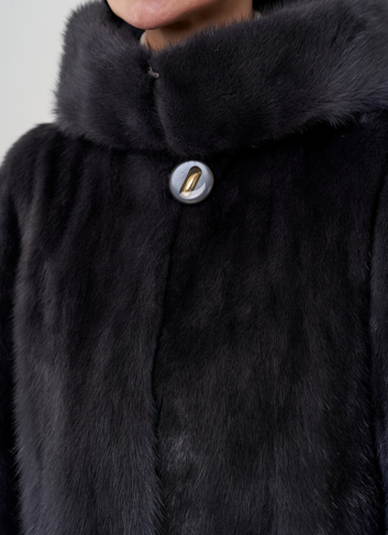 Норковая шуба балетка, в цвете графит с капюшоном