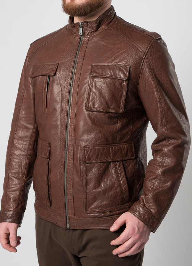 Мужская кожаная куртка коричневого цвета модель № W8055 универмаг малина