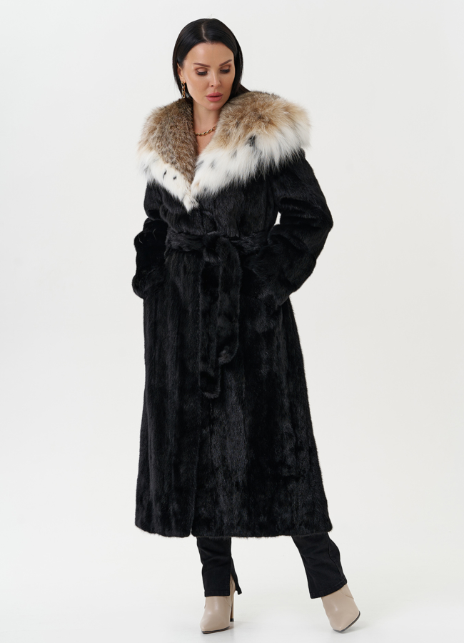 Норковая шуба с капюшоном из меха рыси модель № 31342 универмаг малина