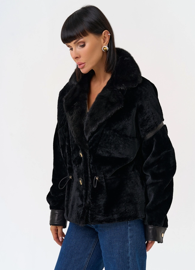 Женская короткая дубленка с английским воротником из меха норки модель № 31483 в рассрочку