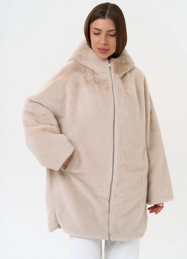 Женская шуба из экомеха с капюшоном модель № 31277 меха малина