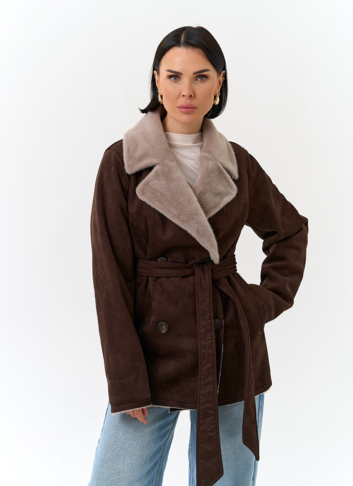 Женская двухсторонняя дубленка из эко замши Женская двухсторонняя дубленка из эко замши