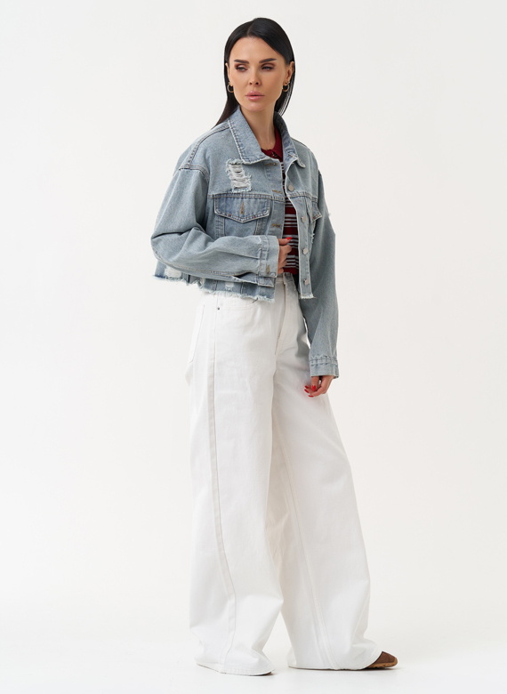 Женская укороченная джинсовая куртка