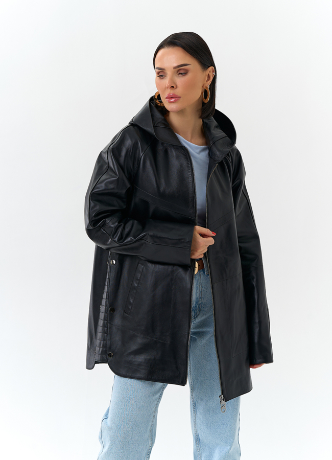 Женская куртка из натуральной кожи с капюшоном модель № 32874 универмаг малина