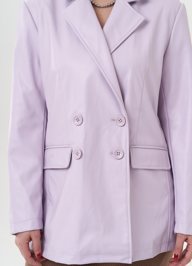 Пиджак из эко кожи сиреневого цвета модель № 26741 универмаг малина