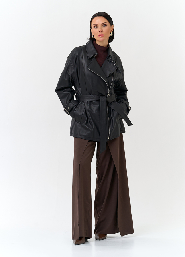 Женская куртка из натуральной кожи с поясом модель № 25364 в рассрочку