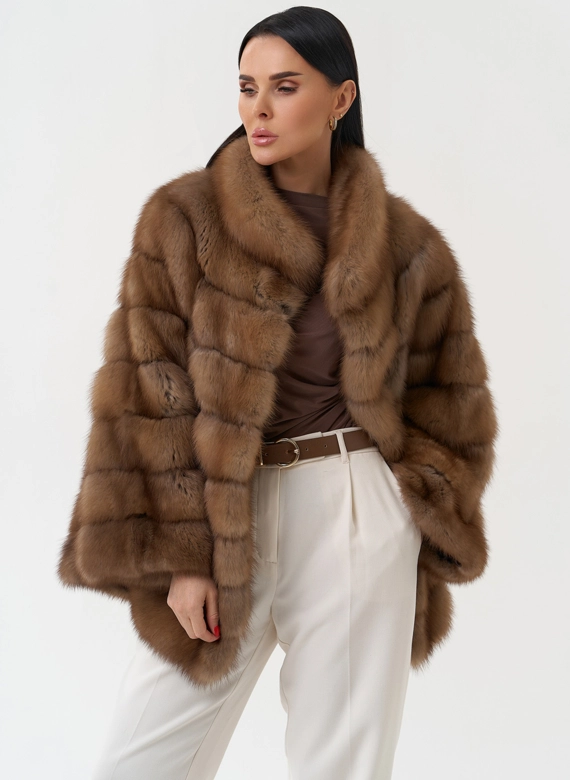 Шуба из куницы с воротником стойка фото
