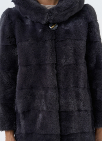 Норковая шуба в цвете графит с капюшоном 