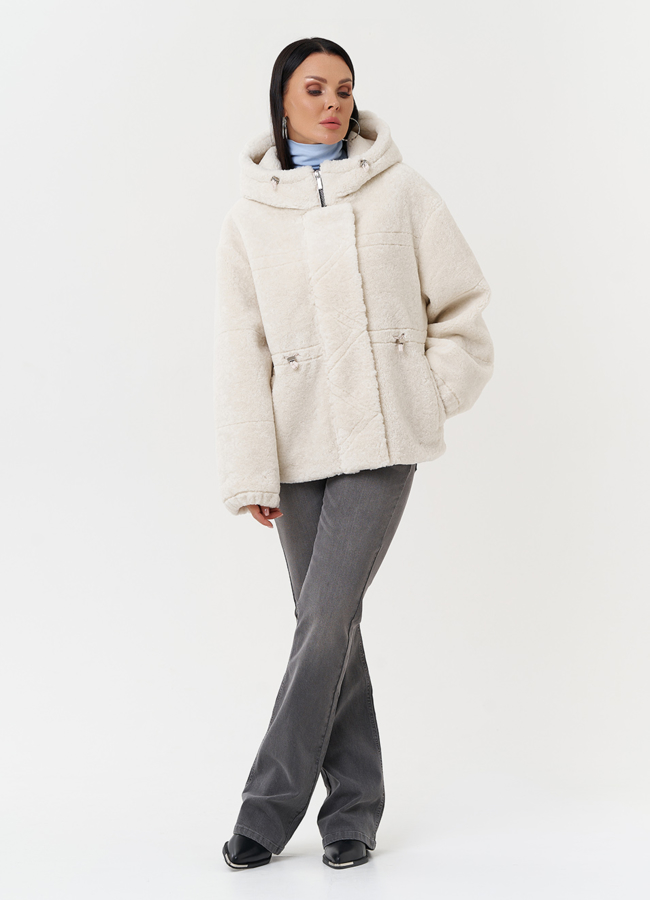 Куртка из эко меха с капюшоном модель № 28107 меха малина