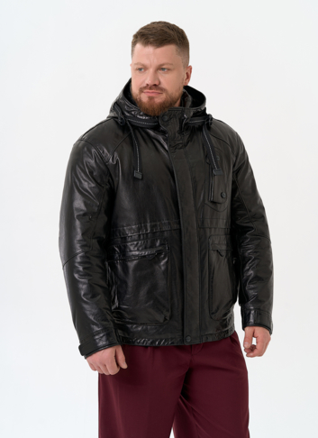 Мужская куртка из натуральной кожи с капюшоном