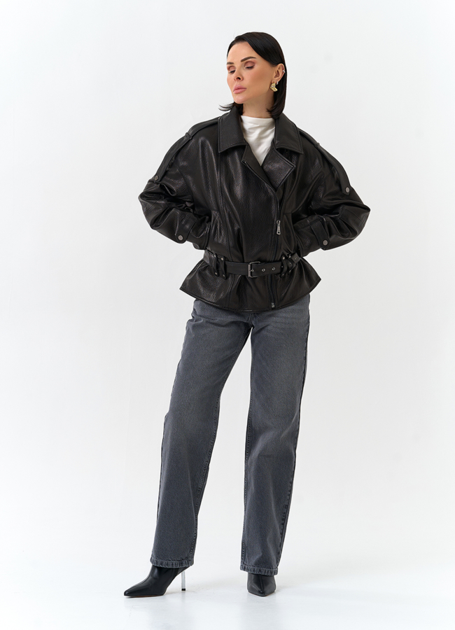 Женская куртка из натуральной кожи с поясом модель № 32678 универмаг малина