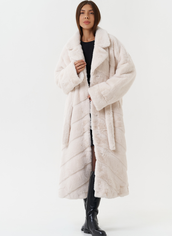 Шуба из эко меха с поясом