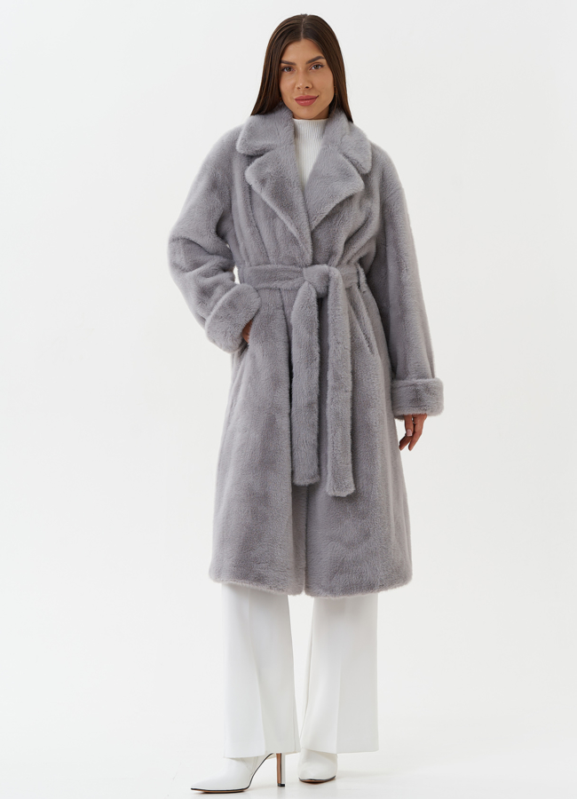 Пальто из эко меха с английским воротником модель № 27686 меха малина