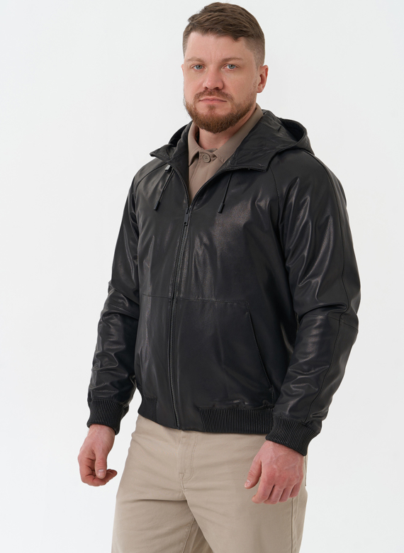 Мужская куртка из натуральной кожи с капюшоном