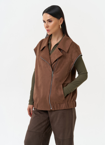 Куртка бомбер из эко замши со съемными рукавами