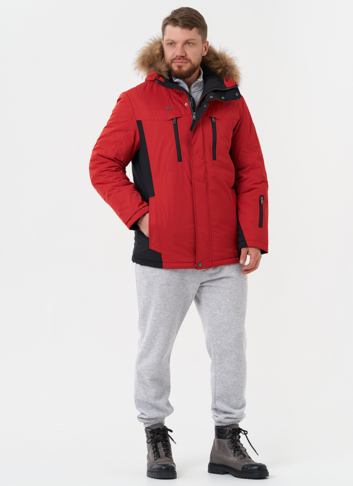 Яркая куртка с капюшоном из меха енота