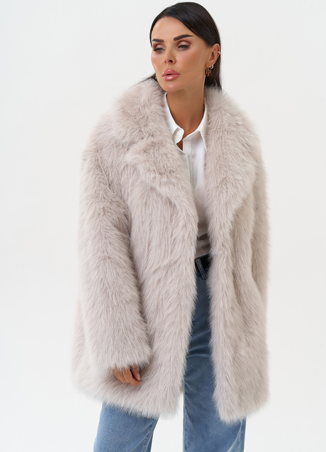 Женская шуба из эко меха в светло-сером цвете модель № 31242 универмаг малина