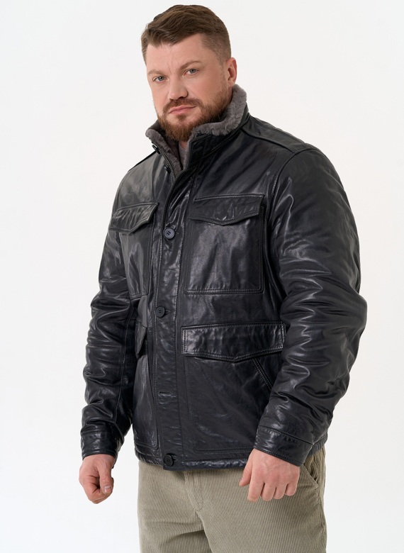 Куртка из натуральной кожи с воротником стойкой