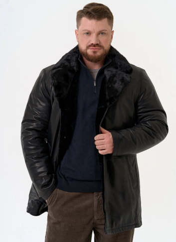 Мужская дубленка с английским воротником фото