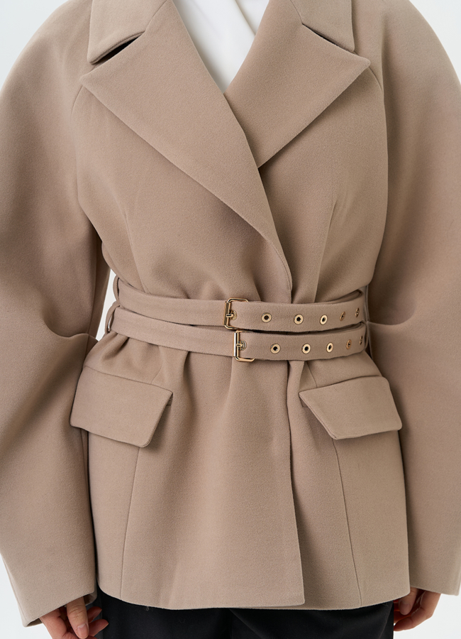 Женское укороченное пальто с двойным поясом модель № 32503 универмаг малина